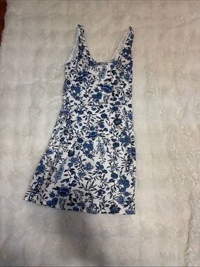 Divided White Dress with Blue Floral Print